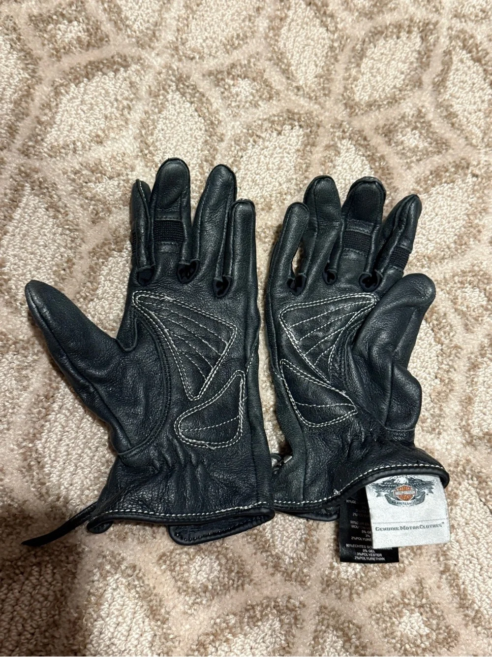 Harley-Davidson Black Leather Riding Gloves with Lace-Up Cuff